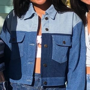 color blocked denim jacket